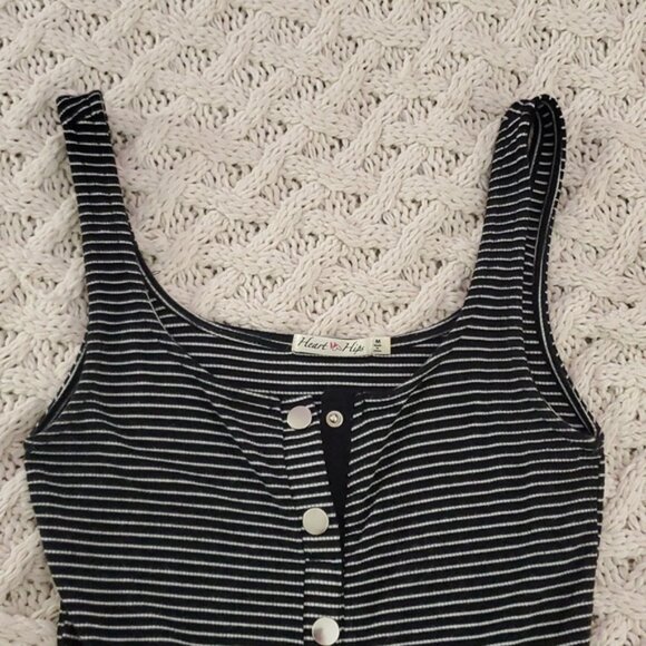 Heart and Hips Soft Black and White Striped Tank Bodycon Dress- M - Picture 6 of 9